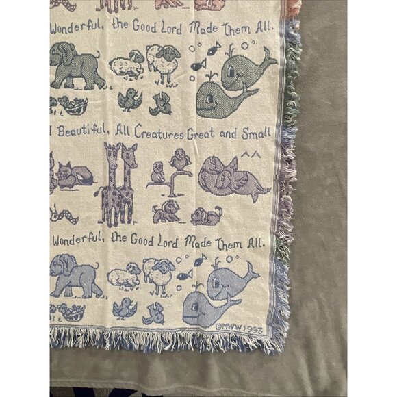 NWT Vintage‎ MMW 1993 Animal Motif Woven Throw All Things Bright & Beautiful 47” - Picture 11 of 11